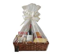 H-Line Christmas Hamper Basket, Rectangular Wicker Gift Baskets, Split Willow Tray, Make Your Own Hampers Kit with Cellophane Wood Shred Bow Set, for Christmas, Parties & Home Decor ((Dark Brown)
