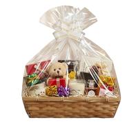 H-Line Christmas Hamper Basket, Rectangular Wicker Gift Baskets, Split Willow Tray, Make Your Own Hampers Kit with Cellophane Wood Shred Bow Set, for Christmas, Parties & Home Decor (Natural)