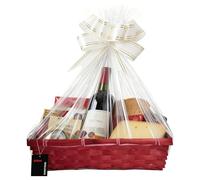 H-Line Christmas Hamper Basket, Rectangular Wicker Gift Baskets, Split Willow Tray, Make Your Own Hampers Kit with Cellophane Wood Shred Bow Set, for Christmas, Parties & Home Decor (Red)
