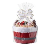 H-Line Christmas Hamper Basket Round Wicker Gift Hampers Baskets Santa Style Split Willow Basket with Faux Fur Edging Make Your Own Hamper Kit with Cellophane Wood Shred Bow Set for Christmas (Small)