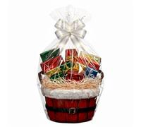 H-Line Christmas Hamper Basket Round Wicker Gift Hampers Santa Style Split Willow Basket with Faux Fur Edging Make Your Own Hamper Kit with Cellophane Wood Shred Bow Set for Christmas (Oval, Small)