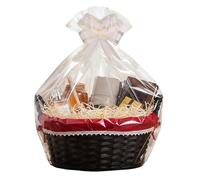 H-Line Christmas Hamper Basket Wicker Gift Basket with Red Lining Split Willow Baskets with Fixed Handles Make Your Own Hamper Kit with Cellophane Wood Shred Bow Set Luxury Gift Hampers (Black, Oval)