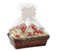 H-Line Christmas Hamper Basket, Wicker Rectangular Gift Baskets, Make Your Own Hamper Kit With Cellophane, Wood Shred & Bow Set Decorative Basket for Christmas, Easter Gifts (Dark Brown)