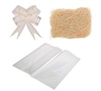 H-LINE Clear Cellophane Gift Wrap Bag & Pull Bow & Woodshred for Christmas Make Your Own Hamper Basket Kit (1 x Kit)