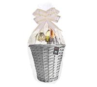 H-LINE Make Your Own Gift Hamper Kit - Basket with Cellophane Wood Shred Bow Set - Ideal for Christmas Easter Christening Wedding Baby Shower or Birthday Gift (Grey, Wicker)