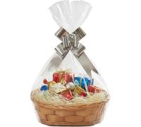 H-Line Make Your Own Hamper Kit, Large Natural Oval Wicker Gift Basket Set With Cellophane Wrap, Wood Shred & Bow, Hamper Basket, Decorative Empty Gift Basket For Easter, Newborn&Birthday Gift Hamper