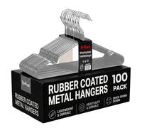 H-line Metal Hangers Rubber Coated 100 Pack Heavy Duty Strong Clothes Space Saving Organiser Hangers For Wardrobes Coat Rack Rails & Closet Thin and Non-Slip Clothing Hanger (Grey)