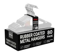H-line Metal Hangers Rubber Coated 80 Pack Heavy Duty Strong Clothes Space Saving Organiser Hangers For Wardrobes Coat Rack Rails & Closet Thin and Non-Slip Clothing Hanger (White)