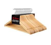 H-line Pack of 20 x Wooden Coat Suit Garment Hangers Wood Wardrobe Hanger with Trouser Bar