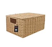 H-LINE Paper Rope Wicker Storage Basket with Lid Ideal for Home Office or Christmas/Easter/Newborn Gift Hamper (Natural, Extra Large)