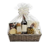 H-Line Rectangular Wicker Gift Hamper Basket, Split Willow Tray, Make Your Own Hamper Kit with Cellophane Wood Shred Bow Set, Ideal for Christmas, Weddings, Parties & Home Decor (Grey)