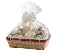 H-Line Rectangular Wicker Gift Hamper Basket, Split Willow Tray with, Make Your Own Hamper Kit with Cellophane, Wood Shred & Bow Set, Ideal for Gift Wrapping (Red, Large)