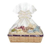 H-Line Rectangular Wicker Gift Hamper Basket, Split Willow Tray with, Make Your Own Hamper Kit with Cellophane, Wood Shred & Bow Set, Ideal for Gift Wrapping (Purple, Large)