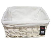 H-LINE SMALL White Wicker Willow Storage Basket with Cloth Lining Ideal for Christmas/Easter/Newborn Gift Hamper, Make Your Own Hamper