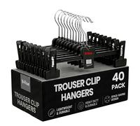 H-line Trouser Hangers with Clips [40] Rotatable Hook, Strong Black Plastic Hanger Gentle on Clothes - Ideal for Organizing Trousers, Skirts, Jeans, Towels