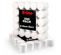 H-line Unscented Tea Lights Candles - 200 Pack Long Lasting 8 Hour Burn Time Smoke Free Bright Flame - Ideal for Weddings,Events,Aromatherapy,Home,Emergency Use Premium Quality Energy Class A+