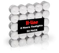 H-line Unscented Tea Lights Candles - 50 Pack Long Lasting 8 Hour Burn Time Smoke Free Bright Flame - Ideal for Weddings,Events,Aromatherapy,Home,Emergency Use Premium Quality Energy Class A+