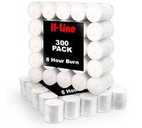 H-line Unscented Tea Lights Candles Long Lasting 8 Hour Burn Time Smoke Free Bright Flame - Ideal for Weddings,Events,Aromatherapy,Home,Emergency Use Premium Quality Energy Class A+ (300 Pack)