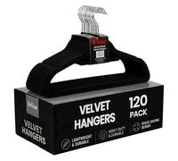 H-line Velvet Hangers, 120 Pack Non-Slip Clothes Hangers with Tie Bar & 360° Hook, Durable & Sturdy, Space-Saving Wardrobe Organisers for Suits, Jackets Coat, Clothes- Home Storage Solution(Black)