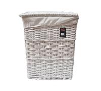 H-line White Wicker Laundry Basket With Lining & Lid Bathroom Washing Storage Hamper Bin (Medium)