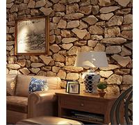 H&M 3D Stone, Stereo Imitation Texture Wallpaper PVC Retro Decoration Bedroom TV Wall Living Room Wallpaper -53 cm (W) * 10 m(L), Dark Brown