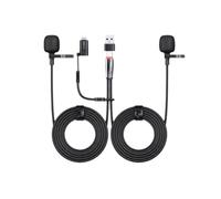 H.May Dual Head Dual Channel Stereo Lavalier Microphone;Two microphones for Radio reception,96KHZ/24BIT Recording;Interview Audio Recording,Karaoke Live Streaming for Android,Apple Devices (3 M)