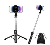 H.May Selfie Stick Tripod, 4 in 1 Stable Tripod Stand 50" Extendable and Portable Selfie Stick with Detachable Wireless Remote Compatible with iPhone 14 Galaxy GoPro Smartphone, Black