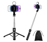 H.May Selfie Stick Tripod, 4 in 1 Stable Tripod Stand with Fill Light, 50" Extendable and Portable Selfie Stick with Detachable Wireless Remote Compatible with iPhone Galaxy GoPro Smartphone, Black