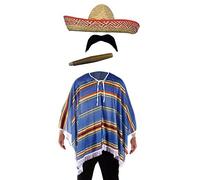 H Mexican Fancy Dress set - Poncho + Sombrero + Cigar + Moustache