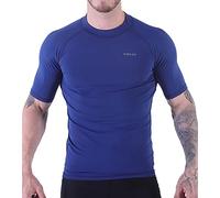 H.MILES Men's Rash Vest Short Sleeve Male Adults Rashguard Swim Base Layer Snorkeling Swimming Surfing Tops Diving Beach T-shirt Sapphire 3XL