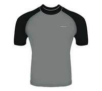 H.MILES Men's Rash Vest Short Sleeve Male Adults Rashguard Swim Base Layer Snorkeling Swimming Surfing Tops Diving Beach T-Shirt (Grey/Black, L)
