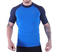 H.MILES Men's Rash Vest Short Sleeve Male Adults Rashguard Swim Base Layer Snorkeling Swimming Surfing Tops Diving Beach T-shirt Sky/Navy S