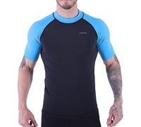 H.MILES Men's Rash Vest Short Sleeve Male Adults Rashguard Swim Base Layer Snorkeling Swimming Surfing Tops Diving Beach T-shirt Black / Blue 3XL