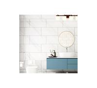 H&O Direct 10 Pcs Volakas White Marbling PVC Wall Tile Rectangle Peel & Stick Waterproof Backsplash H&O Direct White