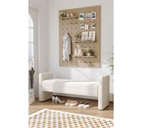 H&O Direct 2-Seat H-Shaped Teddy Upholstered Bench in White H&O Direct White