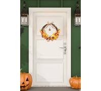 H&O Direct 40cm Artificial Pumpkin Maple Leaves Wreath with Bell in Orange H&O Direct Orange