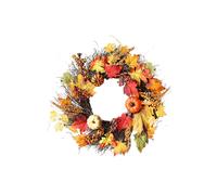 H&O Direct 60cm Autumn Wreath with Maple Leaves, Pumpkins, Berries & 2m LED Lights H&O Direct Multicolor