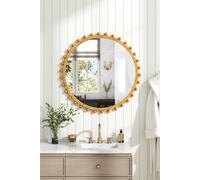 H&O Direct 79cm Dia Log-Colored Round Pine Wood Decorative Wall Mounted Mirror in Natural H&O Direct Natural