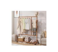H&O Direct Bamboo Clothes Rack Free Standing with Wheels in Brown H&O Direct Brown