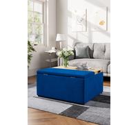 H&O Direct Blue Rectangle Velvet Storage Ottoman Stool H&O Direct Blue