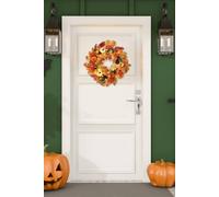 H&O Direct Fall Wreath Front Door Wreath with White Orange Pumpkins H&O Direct Orange