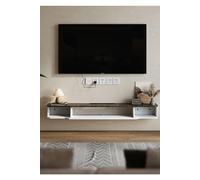 H&O Direct Floating TV Unit Wall Mount TV Cabinet Shelves Modern Storage in White H&O Direct White