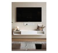 H&O Direct Floating TV Unit Wall Mounted TV Stand Cabinet in White H&O Direct White