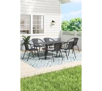 H&O Direct Garden Metal Slatted Coffee Table & Six Rattan Chairs in Black H&O Direct Black