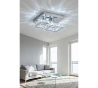 H&O Direct Glam Crystal Square Flush Mount Ceiling Light for Luxe Spaces in Silver H&O Direct Silver