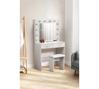 H&O Direct Hollywood Dressing Table Set with Large Lighted Mirror in White H&O Direct White