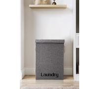 H&O Direct Large Grey Linen Laundry Baskets Washing Clothes Storage Folding Basket Hamper with Lid H&O Direct Grey