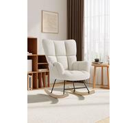 H&O Direct Luxury Sherpa Upholstered Rocking Chair with One Pocket in White H&O Direct White