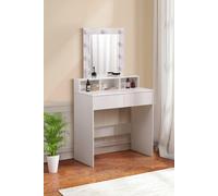 H&O Direct Makeup Dressing Table with Lighted Mirror in White H&O Direct White