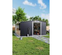 H&O Direct Metal Garden Tool Storage Shed with Log Storage in Black H&O Direct Black